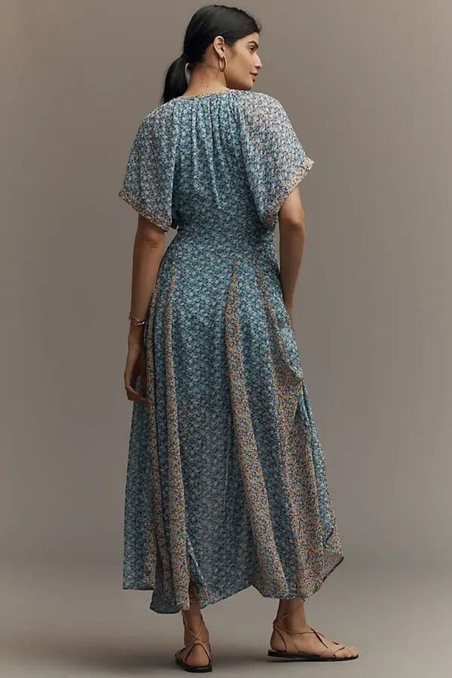 New Anthropologie Pleated Smocked Maxi Dress Size 12 - Picture 4 of 11